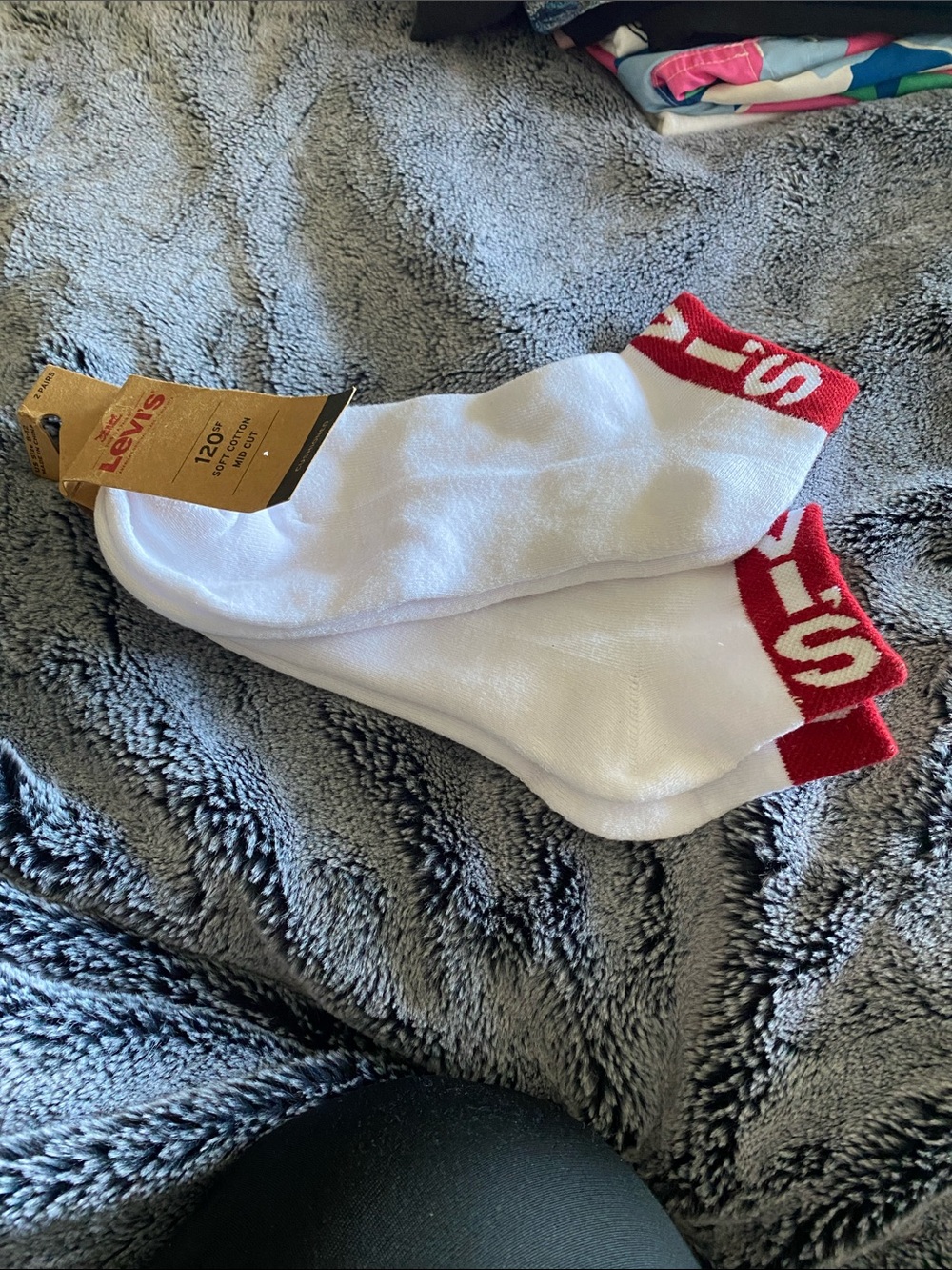 Levi's White Low-Cut Socks with Red Logo Trim - Pair
